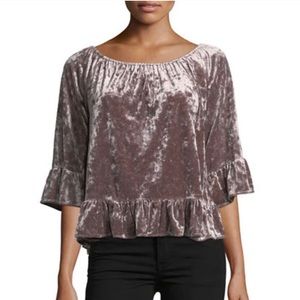 Anthropologie Julia Crushed Velvet Ruffled Off The Shoulder Top S